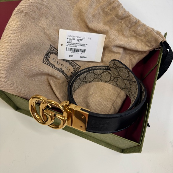 Gucci GG Marmont black gold tan reversible women’s belt - Picture 3 of 13